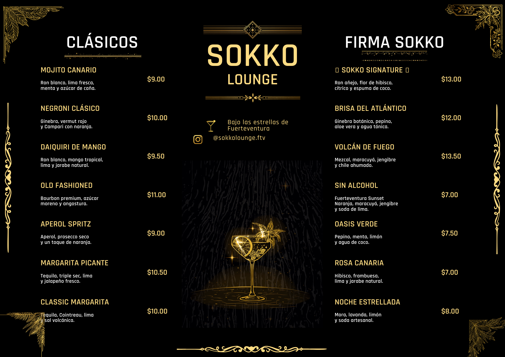 Carta de cócteles SOKKO Lounge